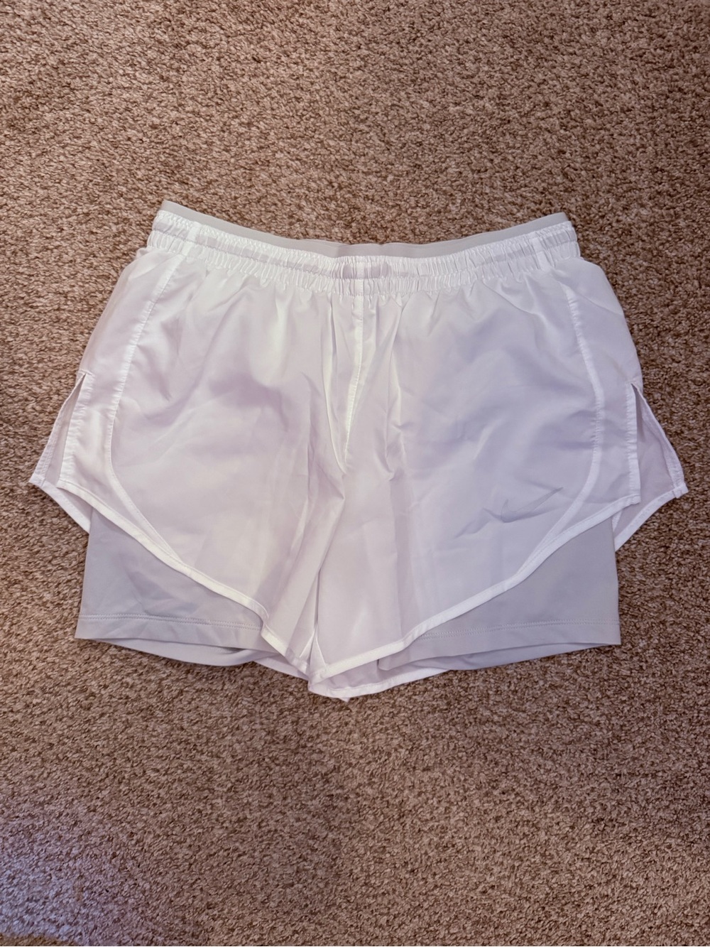 Nike white running shorts with built in liner